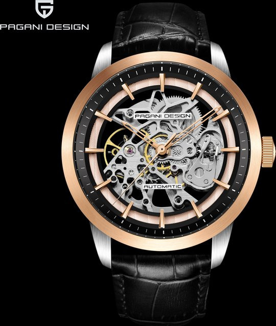 PAGANI DESIGN Armbanduhr Automatik, Edelstahl, Leder, Schwarz, Herren - Bild 1