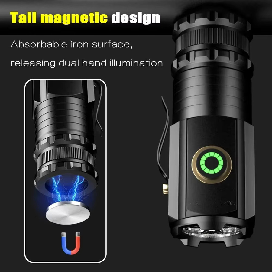 JIASHUAIXIN Mini-LED-Taschenlampe mit 3 LEDs, ultra starkes Licht, USB wiederaufladbar, Schwarz mit Stiftclip und Magnet - Bild 3