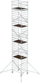 MUNK Rollgerüst aus Aluminium in Silber mit Ausleger und Doppel-Plattform, B/T: 135 x 180 cm, Plattformhöhe: 9,35 m - Bild 1