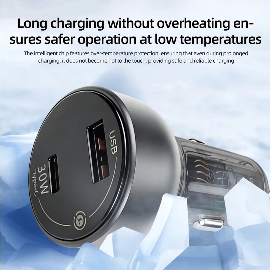 Kebidumei USB-Autoladegerät mit 2 Ports und Digitalanzeige, 55W Schnellladeadapter mit PD 30W, Schwarz - Bild 4
