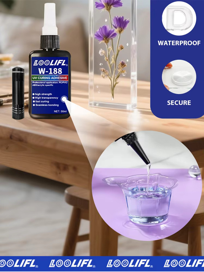 LOOLIFL W-188 UV-Kleber transparent, 50 ml UV-härtender Klebstoff für Kristallglas, Metall und ABS - Bild 7
