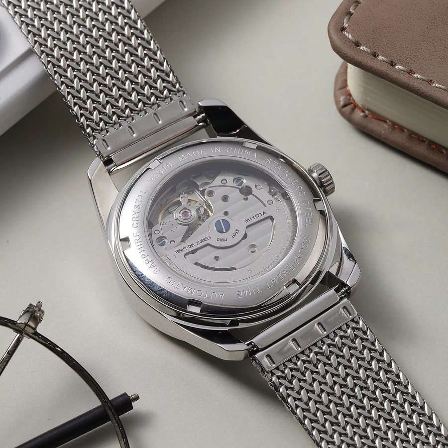 Armbanduhr Automatik, Edelstahl, Silber, Milanaise, Herren - Bild 4