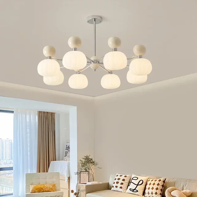 SANDYHA Moderner LED Kürbis-Kronleuchter in Weiß für Wohnzimmer und Schlafzimmer - Bild 1