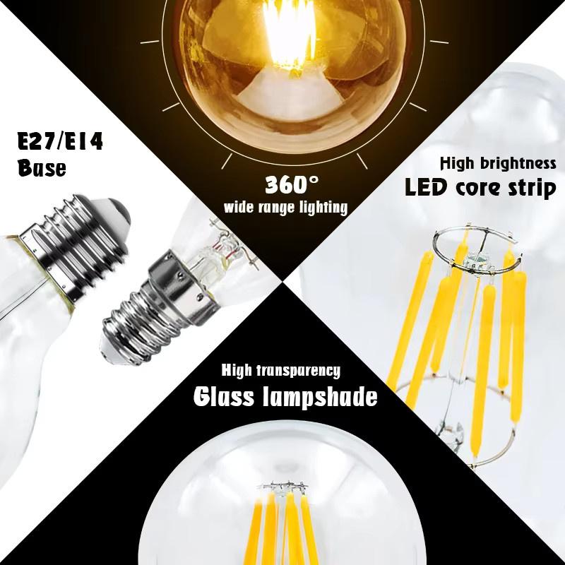 Retro Edison LED Filament Glühbirne Transparent in Cool White mit E27 Fassung für 220V - Bild 2