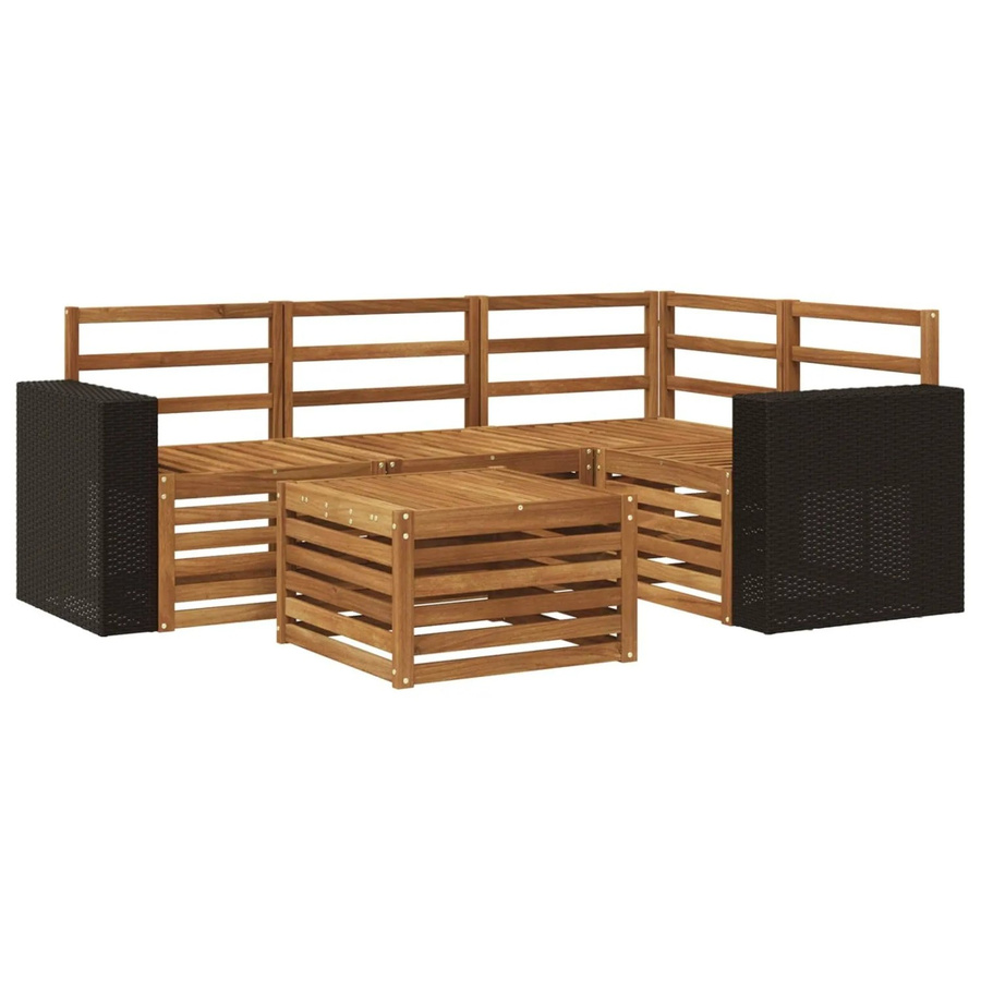 vidaXL Outdoor-Sofagarnitur aus Akazienholz in L-Form mit Polstern, Braun, B/T/H: 59 x 59 x 37 cm - Bild 2