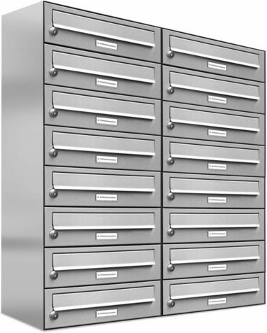 AL Briefkasten für 16 Parteien, Aufputzmontage, silberfarben, B/H/T: 76,6 x 92 x 27,5 cm - Bild 1