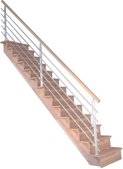 StarWood Treppe Lindos Pro Gerade aus Buche mit Design-Geländer aus Edelstahl in Braun und Silber, Länge: 100 cm - Bild 1
