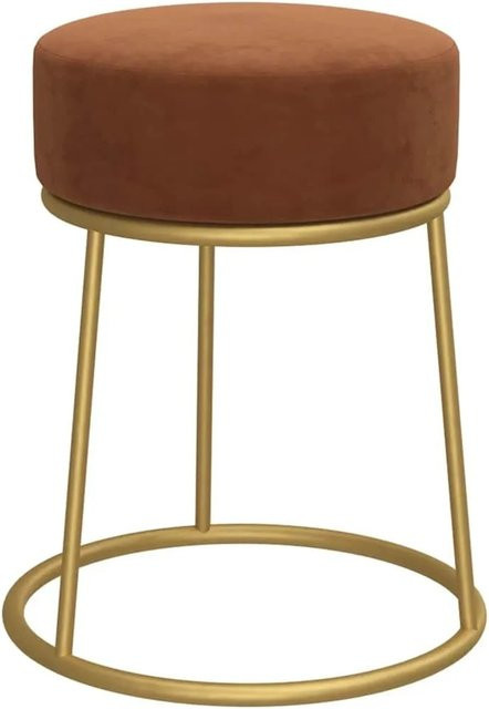 Runder Hocker von vidaXL in Braun mit Samtbezug und goldenem Metallgestell, Durchmesser: 30 cm, Höhe: 38 cm - Bild 1