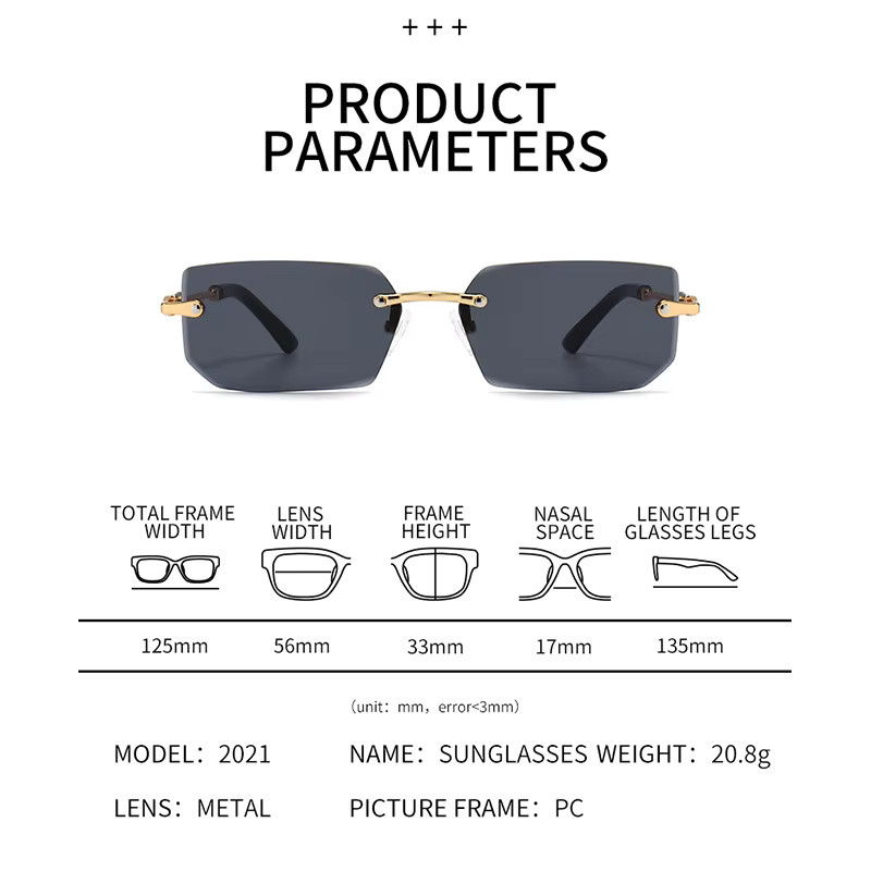 XJiea Sonnenbrille randlos, Rechteck, Metall, Damen - Bild 1