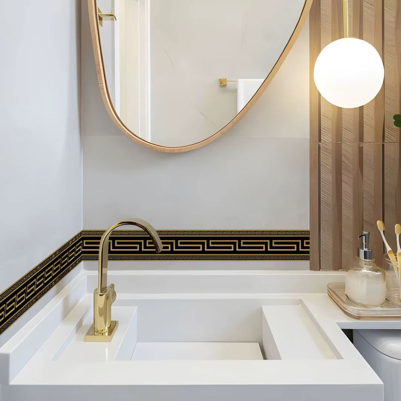 Liwo Wandbordüre mit geometrischem Muster in Gold, selbstklebende Vinylfliesen-Aufkleber für Badezimmer und Küche, B/H: 200 x 10 cm - Bild 5