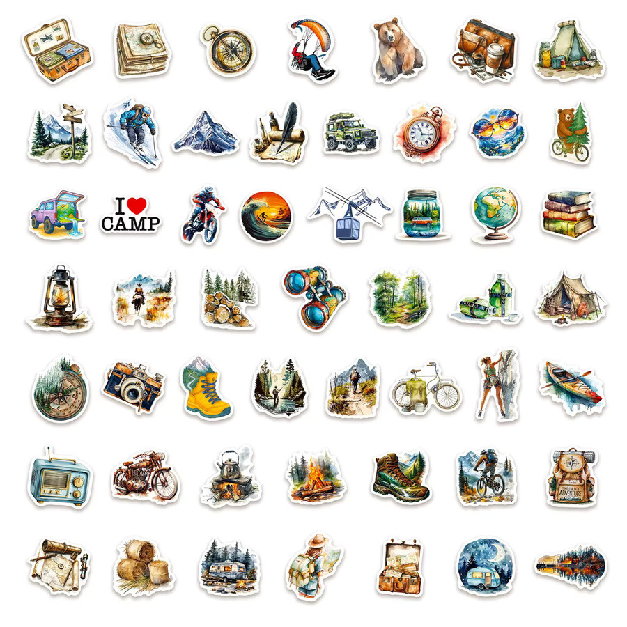 50 Stück wasserfeste Aquarell Camping Aufkleber für Computer und Gepäck von BulingBulingStickers Store in Multicolor - Bild 3