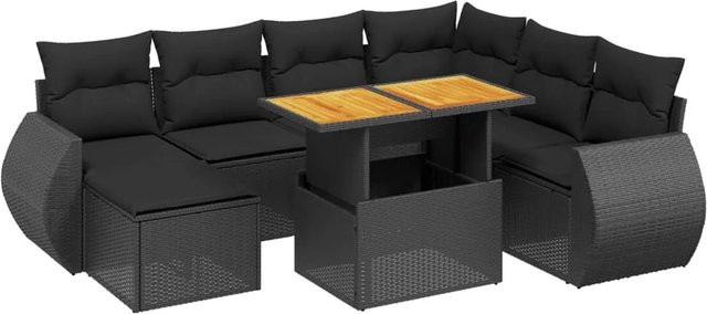 vidaXL 8-teilige Garten-Sofagarnitur aus Poly-Rattan und Akazienholz in Schwarz mit Kissen - Bild 1