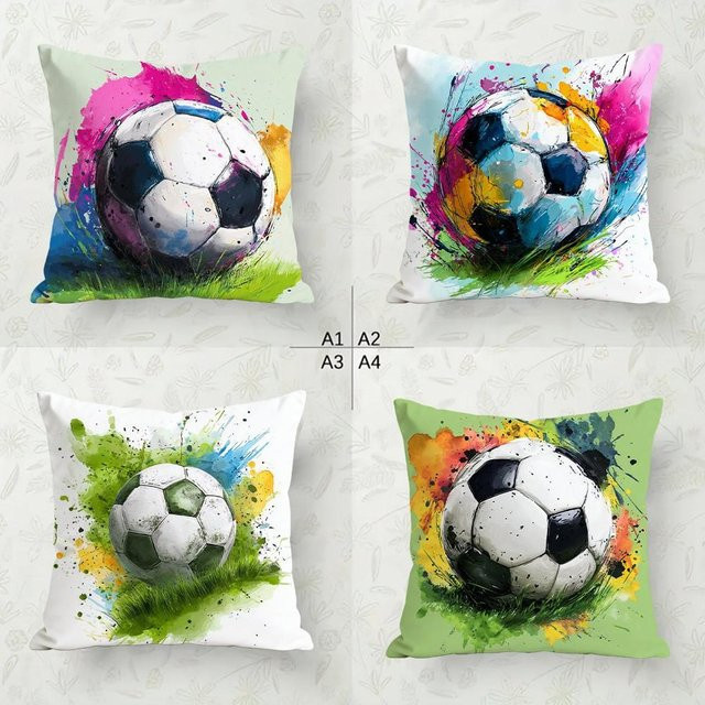 Kissenbezug mit Aquarell Graffiti Fußball Design aus kurzem Plüsch in Multicolor, B/T: 18 x 18 cm - Bild 1