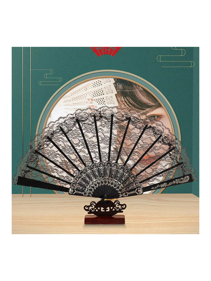 ómR Parque Faltfächer aus Spitze im Vintage-Stil mit chinesisch japanischem Muster - Bild 5