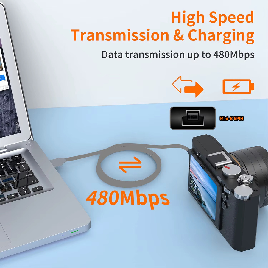 HDmatters Mini-USB-Kabel USB 2.0 A-Stecker auf USB Mini-B 5Pin zum Laden und für die Datenübertragung von GoPro Hero 3+, PS3-Controller und MP3-Playern - Bild 3