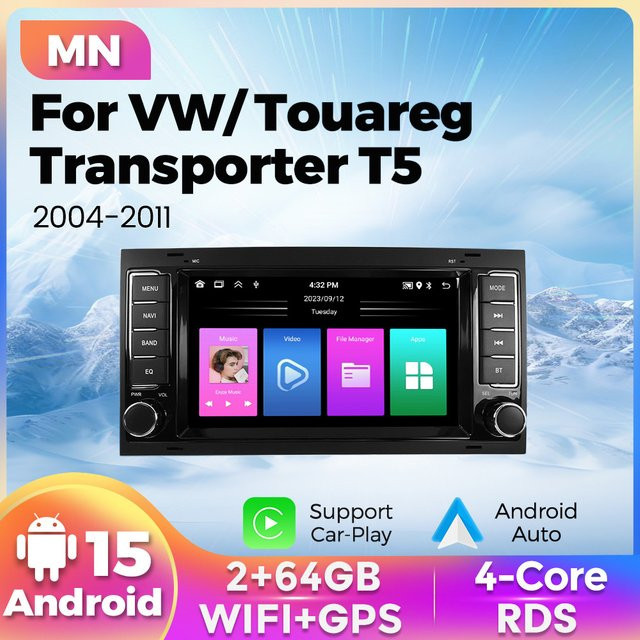 MEKEDE Android 15 Autoradio für VW Touareg und Transporter T5 2004-2011 mit 7 Zoll Display, WIFI, Bluetooth, Carplay und Android Auto in Schwarz - Bild 1
