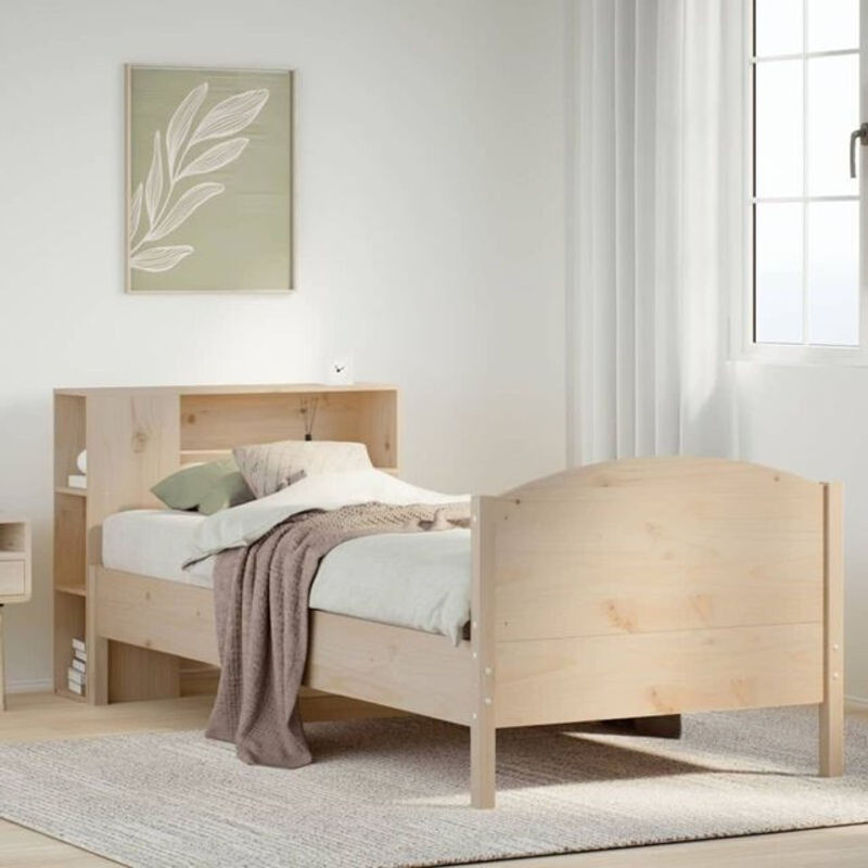 Vidaxl Bücherregalbett aus Massivholz Kiefer in Natur und Braun im Landhaus- und Skandinavischen Stil, Breite: 75 cm, Länge: 190 cm - Bild 1