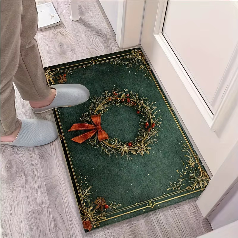 VIKAMA Weihnachtsteppich mit Knoten und Schleife in Grün, Rechteckig, B/T: 60 x 40 cm - Bild 2