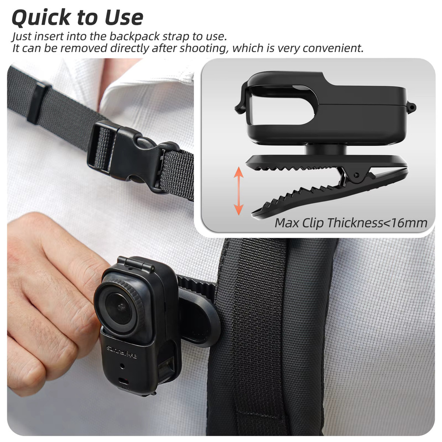 DJI Osmo Nano Zubehör: Silikon-Handschlaufe und Rucksack-Clip-Kamerahalterung in Schwarz - Bild 4