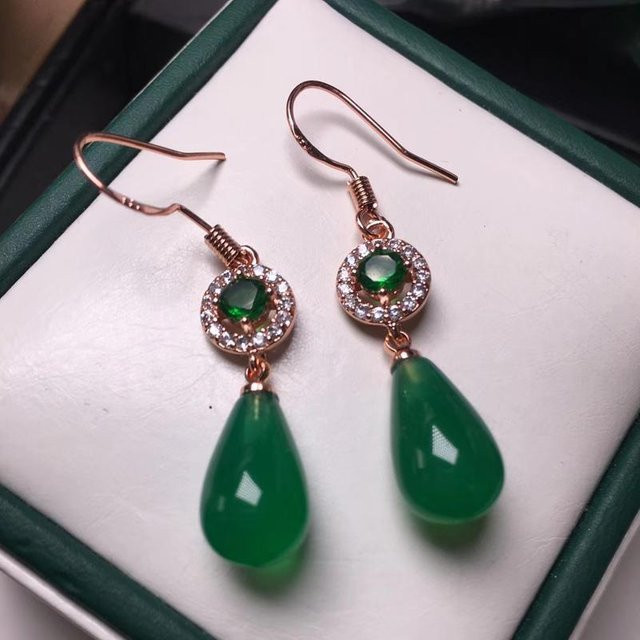 Wucifang Jewelry Ohrringe, grüne Jade, Cz-Smaragd, 925 Silber, Damen - Bild 1