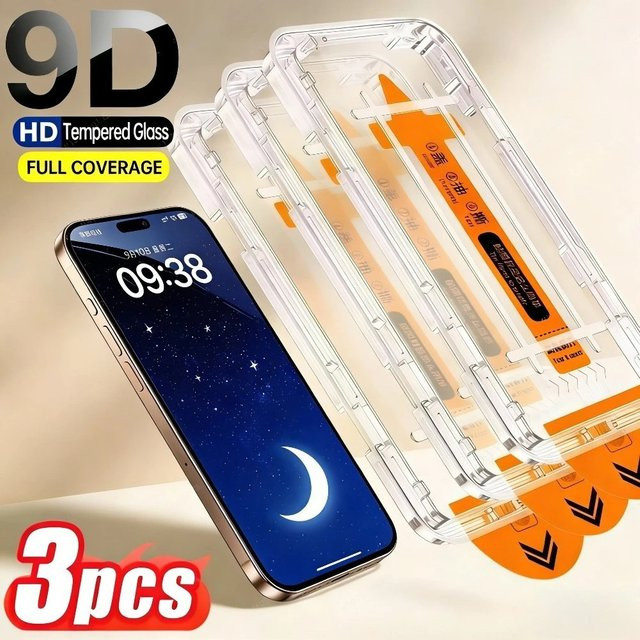 ZMZE 3er-Pack Vollbild-Displayschutzfolie aus Glas für iPhone 17 16 15 14 13 12 11 Pro Max Plus mit Ein-Klick-Installation, transparent - Bild 1