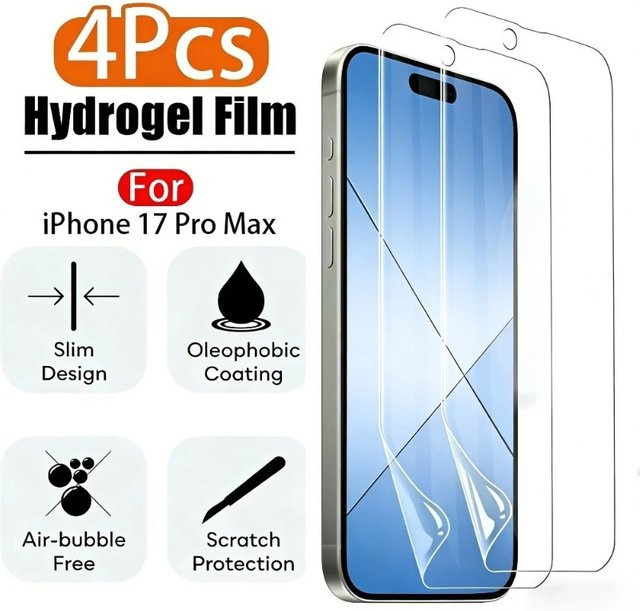4er-Pack ZMZE Hydrogel-Schutzfolie für iPhone 17 16 15 14 13 12 11 Pro Max Plus Mini XR XS Ultra Transparent - Bild 1