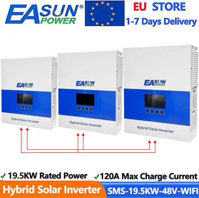 EASUN Hybrid-Solarwechselrichter 19,5KW 48V 220V mit 120A MPPT Solar-Controller-Ladegerät, 3-Phasen, Weiß - Bild 1