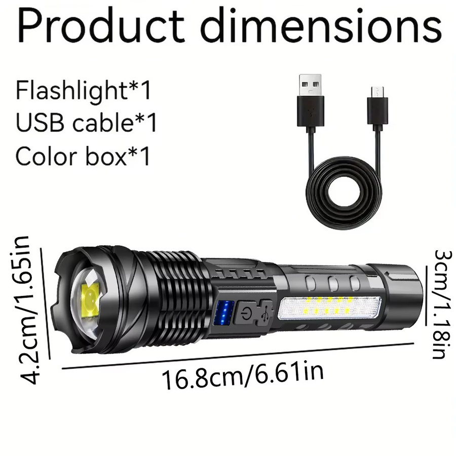 Heinast LED-COB-Taschenlampe mit Clip, superhelle wiederaufladbare Arbeitstaschenlampe mit Teleskop-Zoom in Schwarz - Bild 4