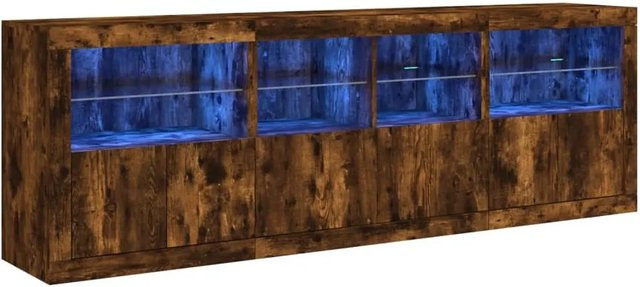 vidaXL Sideboard modern in Räuchereiche mit integrierter LED-Beleuchtung, Farbe: Braun, B/T/H: 202 x 37 x 67 cm - Bild 1