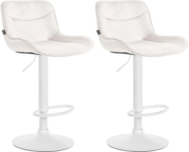 DELUKE 2er Set Barhocker RAGAD aus Samt in Creme Weiß, höhenverstellbare Barstühle mit Lehne und 360 Grad Drehsitz, B/T/H: 49 x 51 x 85 cm - Bild 1