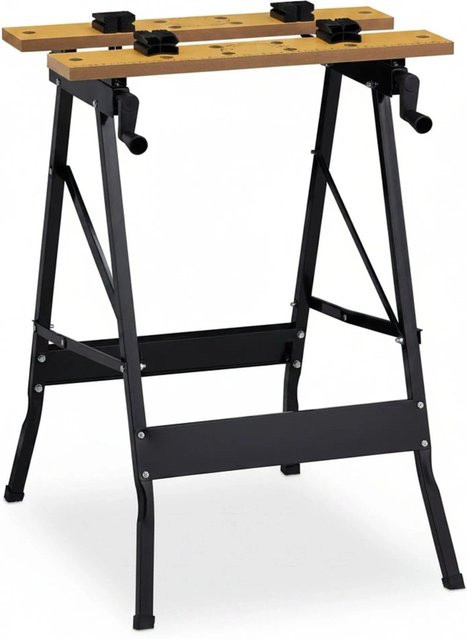 Relaxdays Klappbare Werkbank aus Stahl und Holz in Schwarz, B/T/H: 75,5 x 56 x 62 cm - Bild 1