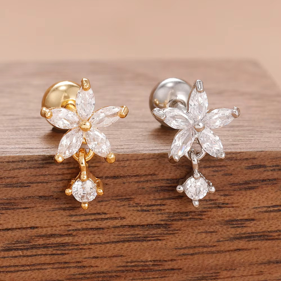 Ohrstecker Edelstahl, Mini CZ Blume, Damen - Bild 1