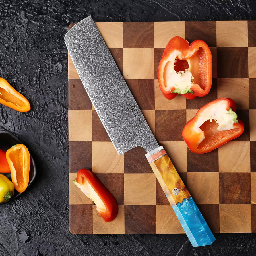 Handgemachtes Nakiri-Messer aus Damaststahl von TURWHO für Gemüse und Fleisch - Bild 2