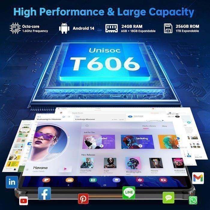 OUKITEL RT9 Robustes Tablet mit 10,1 Zoll Display, 24 GB RAM, 256 GB Speicher, Android 14, 11000mAh Akku, Dual-SIM, 4G, GPS, IP68, Orange - Bild 2