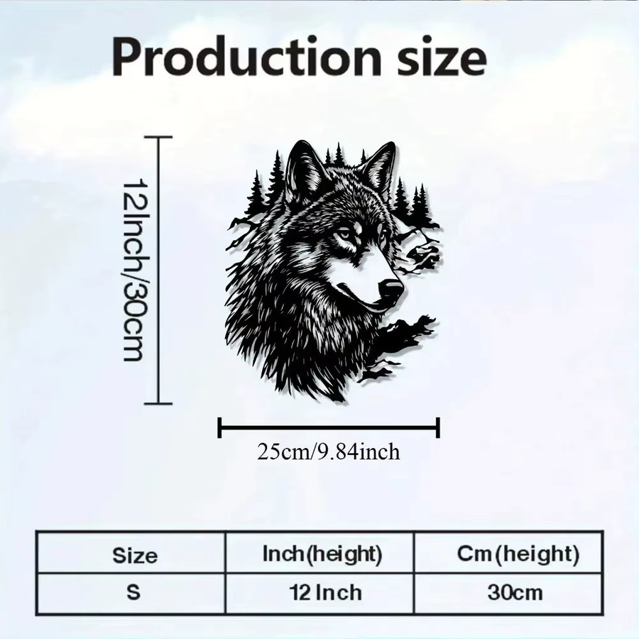 CIFBUY Vintage Eisen-Wolf 3D-Wandkunst aus Metall in Schwarz als wetterfeste Außenskulptur für den Garten - Bild 3