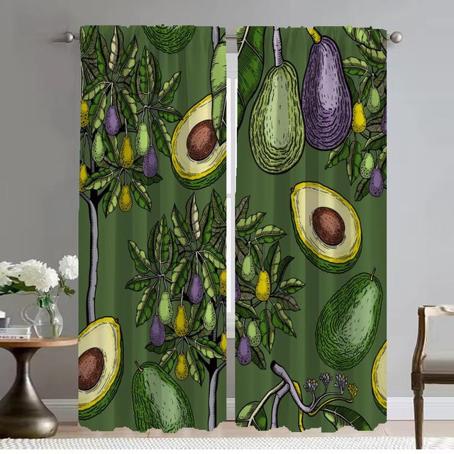 Moderne Avocado Fenstergardinen Set aus 2 Paneelen, Grün, halbtransparent, B: 50 cm, H: 70 cm - Bild 1