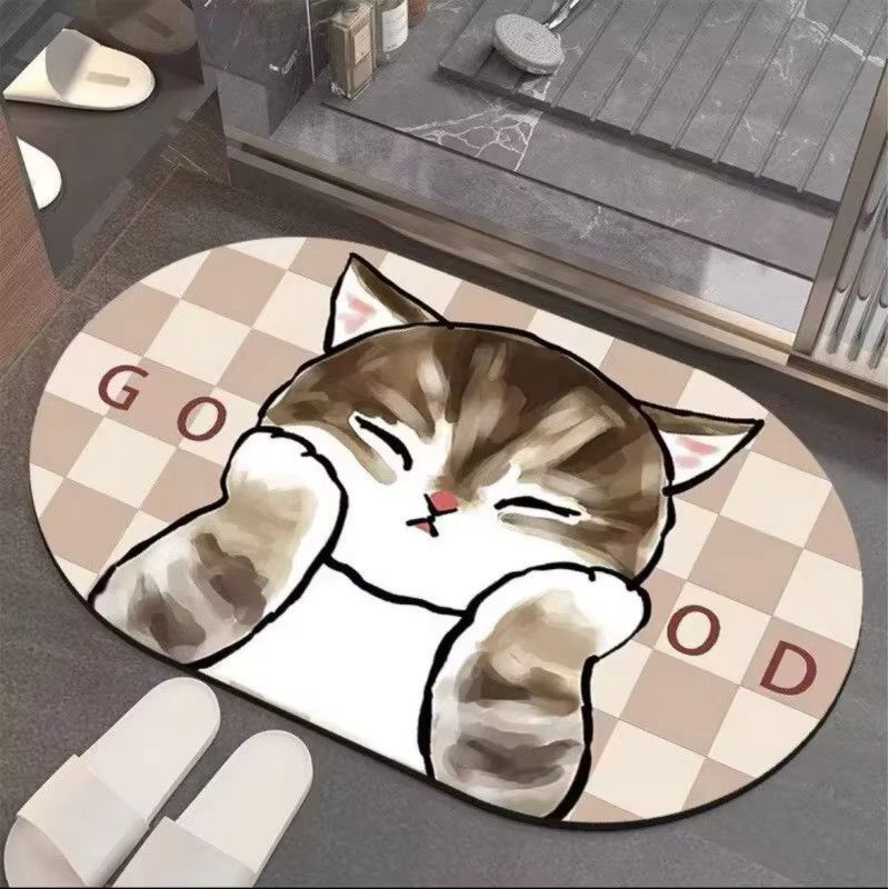 VIKAMA Bodenmatte mit Cartoon-Katzen-Design für den Badezimmer-Eingangsbereich, rutschfest und schnell trocknend - Bild 1