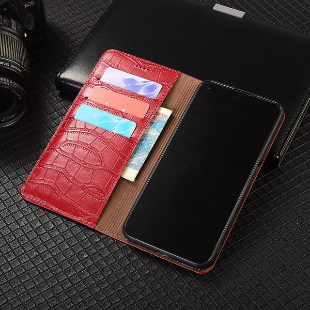 TOP-3C Krokodilbauch Klapphülle aus echtem Leder für Motorola Moto Edge 30 40 50 60 60S 70 Pro Neo Fusion Ultra in Rot - Bild 1