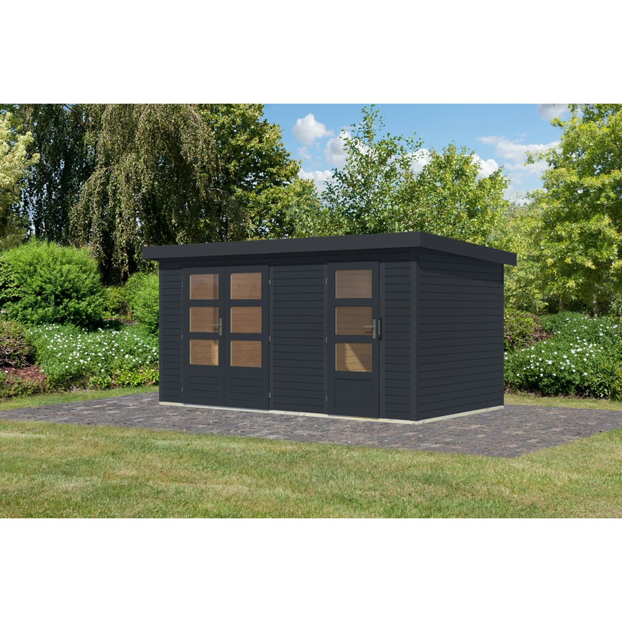 Karibu Gartenhaus Alfredo C in Anthrazit aus Metall und Holz, B/T/H: 400 x 209 x 213 cm - Bild 2