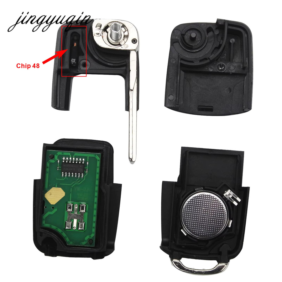 Jingyuqin Klappschlüssel mit ID48 Chip für VW und SEAT, 315/434MHz, Schwarz - Bild 4