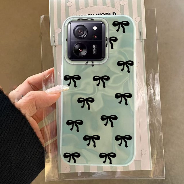 Xiaomi Handy Hülle mit grünem Schleifen-Print für 13T 14T Pro 11 Lite Poco X5 X6 X7 M6 C65 C61 M5S Soft Cover - Bild 1
