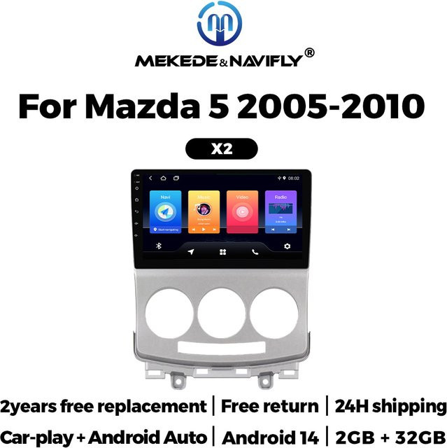 NAVIFANS Android 14 Autoradio für Mazda 5 (2005-2010) mit IPS-Bildschirm, Multimedia-Videoplayer, kabellosem Carplay und Android Auto, Schwarz - Bild 1