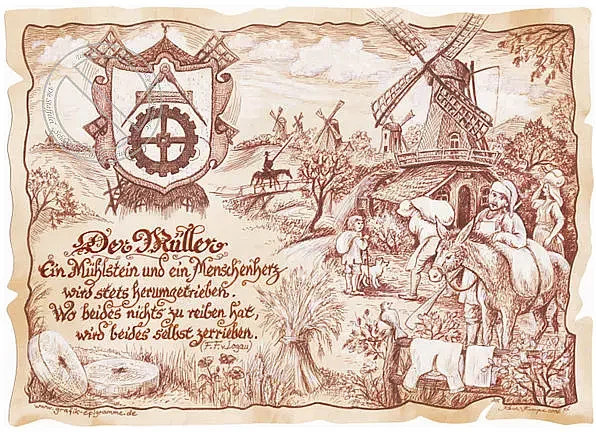 Zunftbild Müller auf Antikpapier als Vintage Poster in A4 Format, Braun und Schwarz