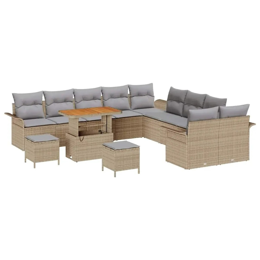 vidaXL Garten-Sofa-Set 13-teilig aus Poly-Rattan in Beige mit Polstern und Tisch - Bild 2