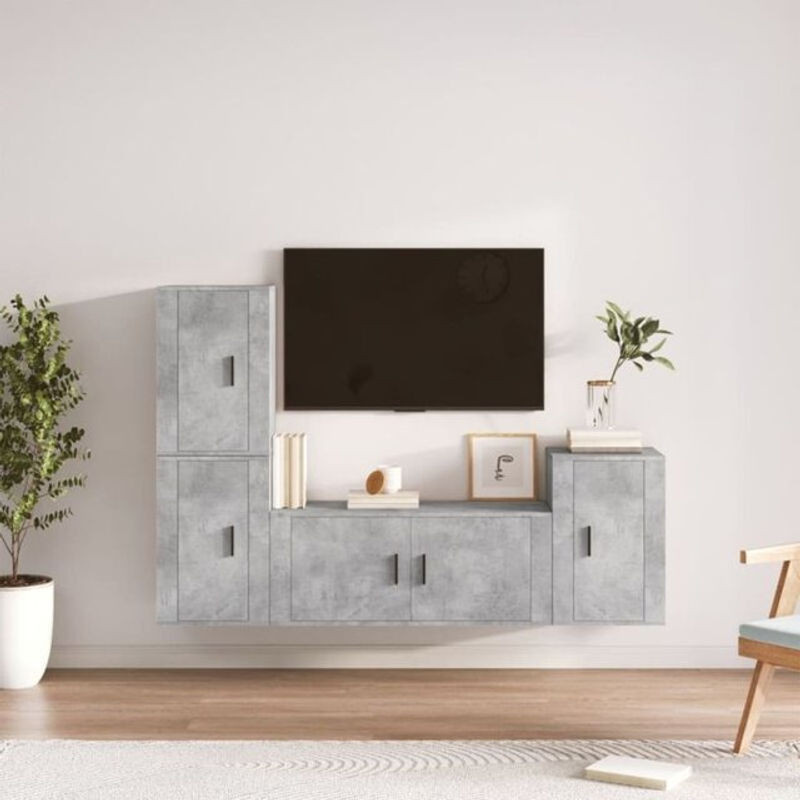 4-teiliges Vidaxl TV-Schrank-Set aus Holzwerkstoff in Betongrau, modern und klassisch im Design - Bild 1