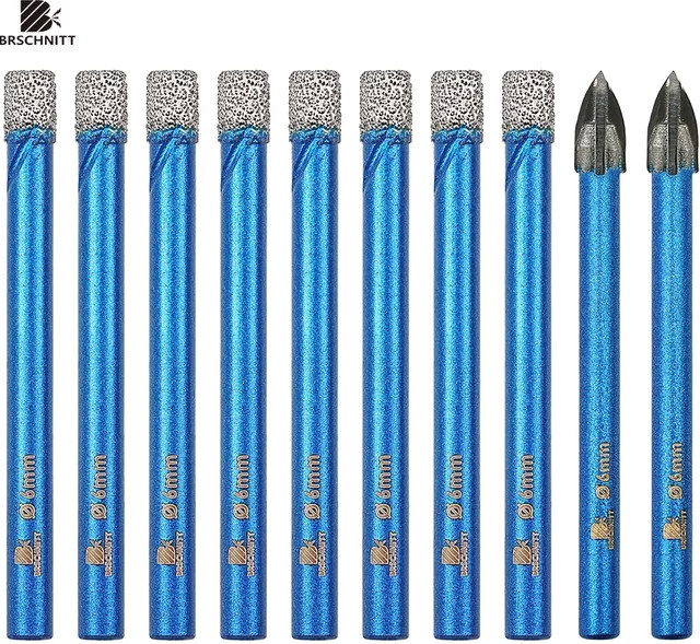 BRSCHNITT Trockenbohrer-Set 10 Stück mit 6 mm Rundschaft für Porzellanfliesen, Keramik, Stein und Granit in Blau - Bild 1
