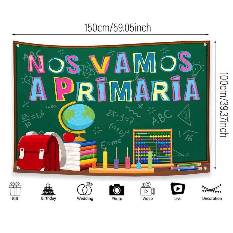 OURFETE Spanischer Grundschul-Hintergrund Nos Vamos A Primaria mit grüner Tafel zur Klassenzimmerdekoration in Grün und Multicolour - Bild 2