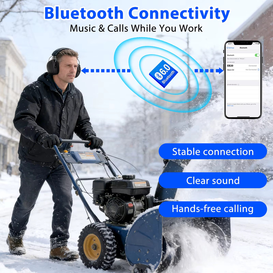 YHKEMA EB20 Bluetooth 6.0 Gehörschutz-Ohrenschützer mit aktiver Geräuschunterdrückung in Schwarz - Bild 6