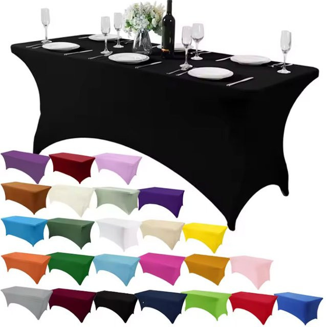 Einfarbige rechteckige Stretch-Tischdecke in Schwarz für Hochzeiten, Bankette und Partys - Bild 1