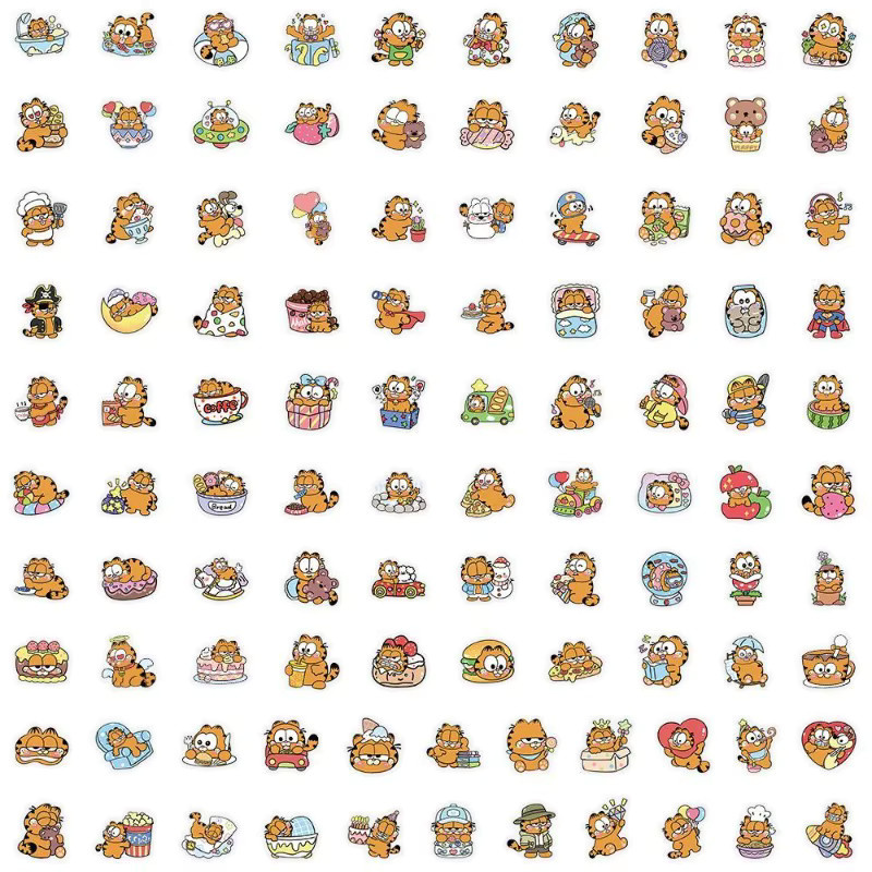 100 Stück Garfield Aufkleber, wasserfeste transparente PET-Cartoon-Sticker in Multicolour für DIY-Dekorationen, Notizbücher und Gepäck - Bild 3